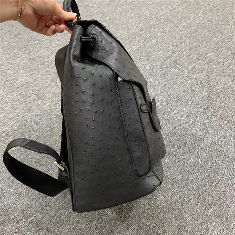 Unisex Style Authentic Ostrich Skin Drawstring Closure Women Men Backpack Genuine Leather Female Male Travel Bag Pack