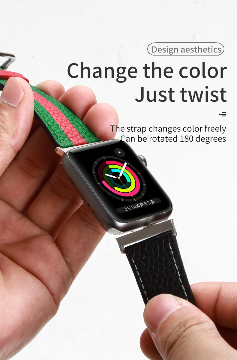 OEM ODM Double Sided Band Leather Watchband for Apple Watch Band 38 40 41 42 44 45mm Strap