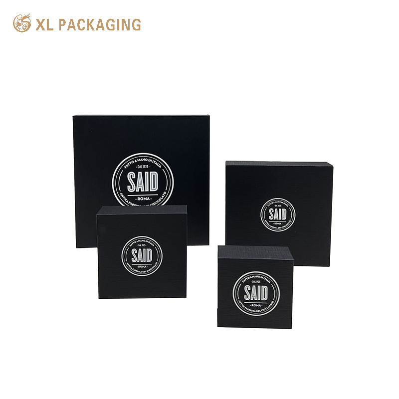 Luxury Paperboard Chocolate Paper Box Black Magnetic Gift Box With Paper Dividers