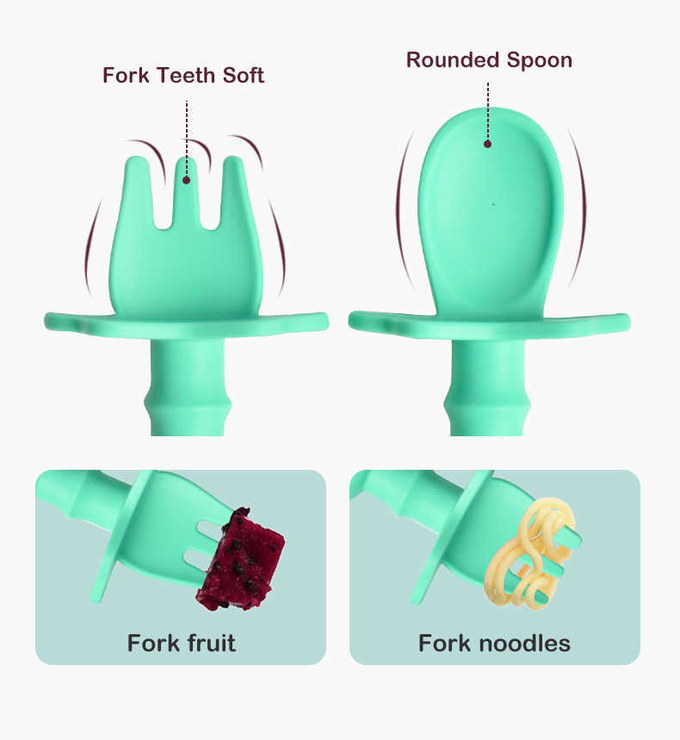 Bpa Free Baby Silicone Spoon And Fork Set Cartoon Panda Flexible Food Safety Standards 4