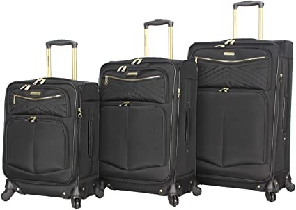 3PCS Softside Black Spinner Suitcase Set With Reinforced Handle