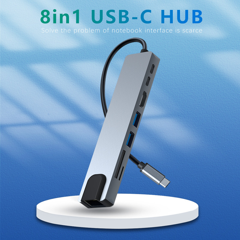 8 In 1 Type C Hub Adapter For MacBook Pro Type C Laptops USB C 3.0 SD TF