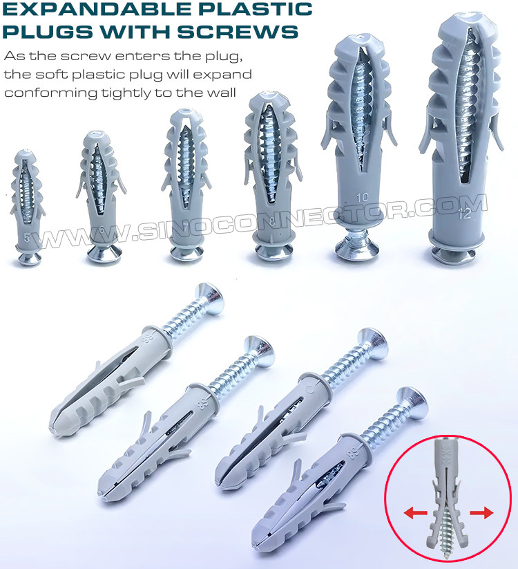 Rimmed Plastic Expansion Plugs /Anchors with Double Wings & Screws, Fishlike Type, Polyethylene, Ø5~Ø16mm, for Concrete Wall
