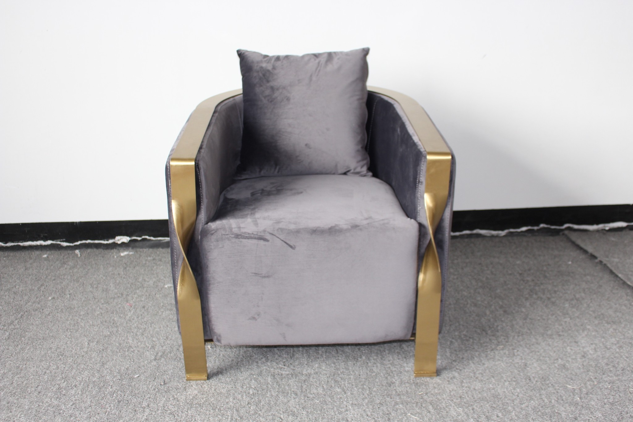 Good quality event wedding single sofa stainless steel frame sofa woodden sofa with velvet