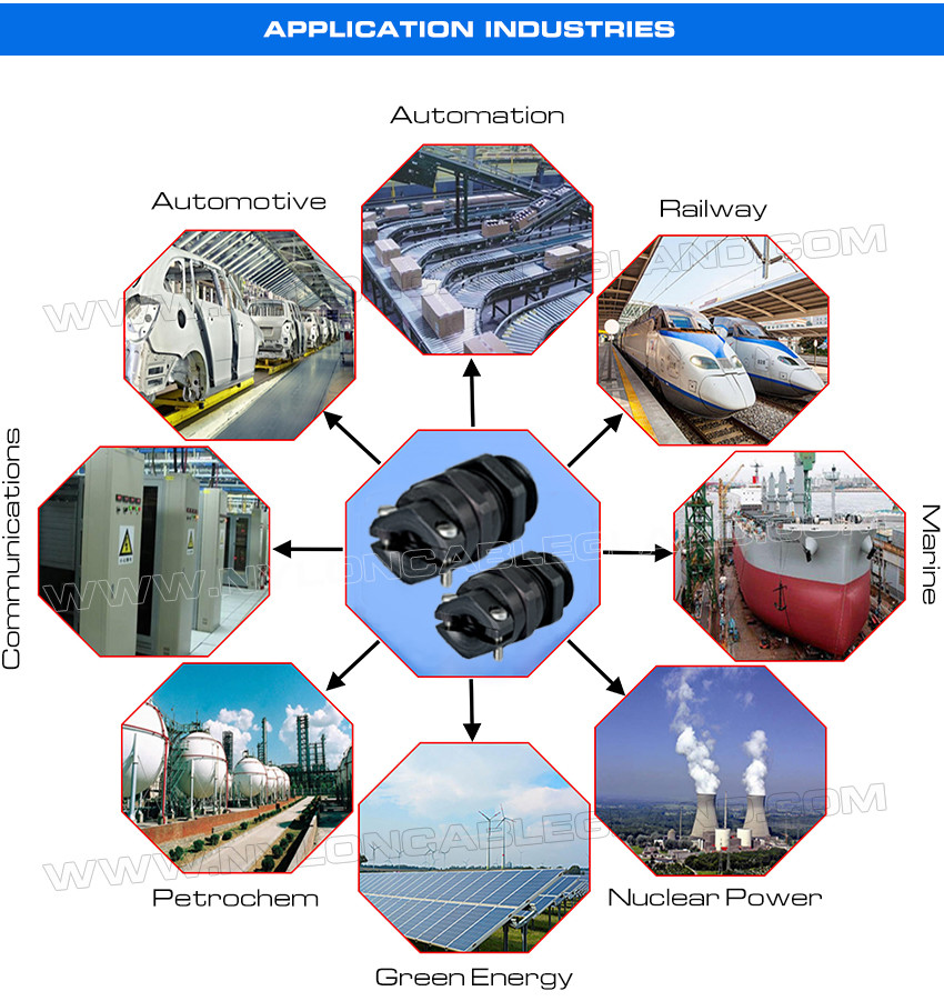 PG & Metric Plastic IP68 Cable Glands Black RAL9005 with Extra Metal Clamp (Traction Relief Clamp)