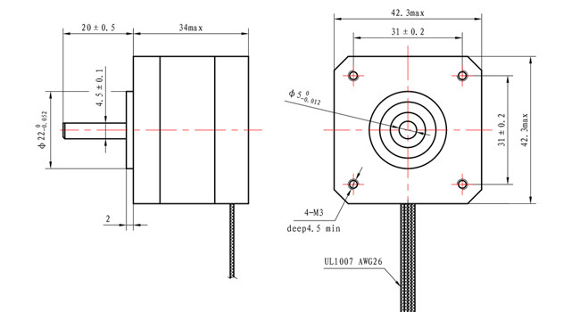 Bipolar 2 Phase NEMA 17 Stepper Motor 1.0A 0.3N.M For Robot
