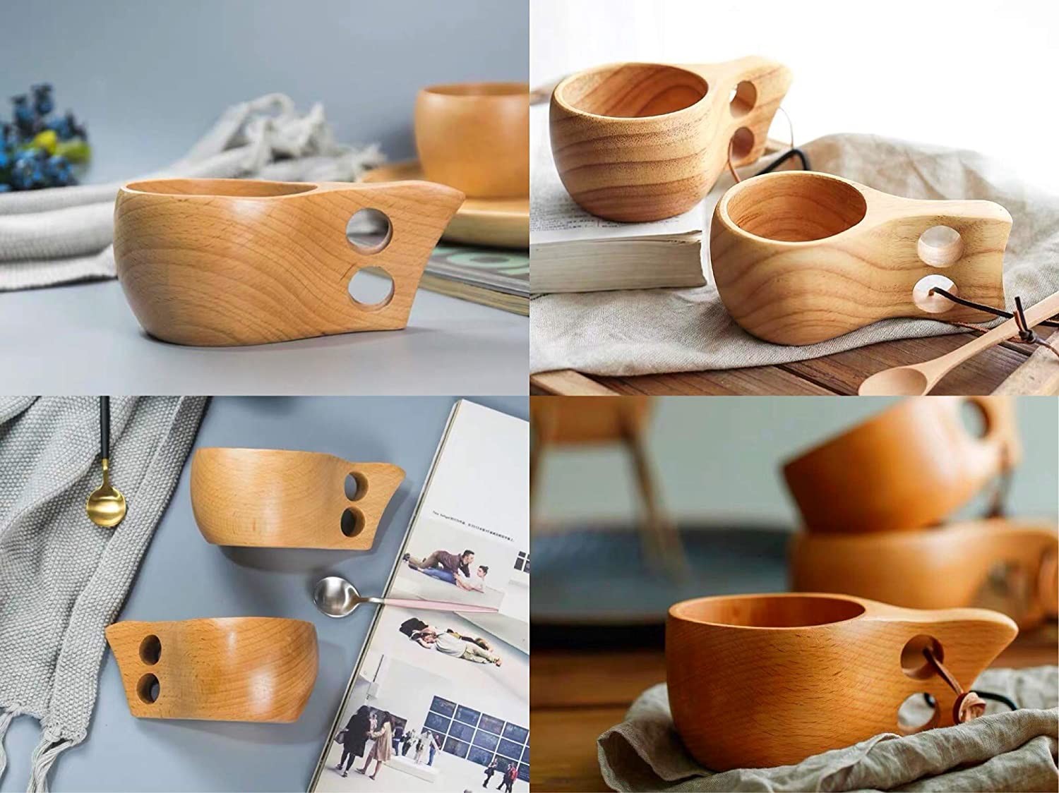 Eco Friendly Oak Wooden Drinking Cups 2.5 inch Height Lightweight With Carabiner
