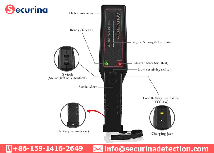 9V Battery Hand Held Metal Security Detector 22KHz GC1002 With LED Indicator