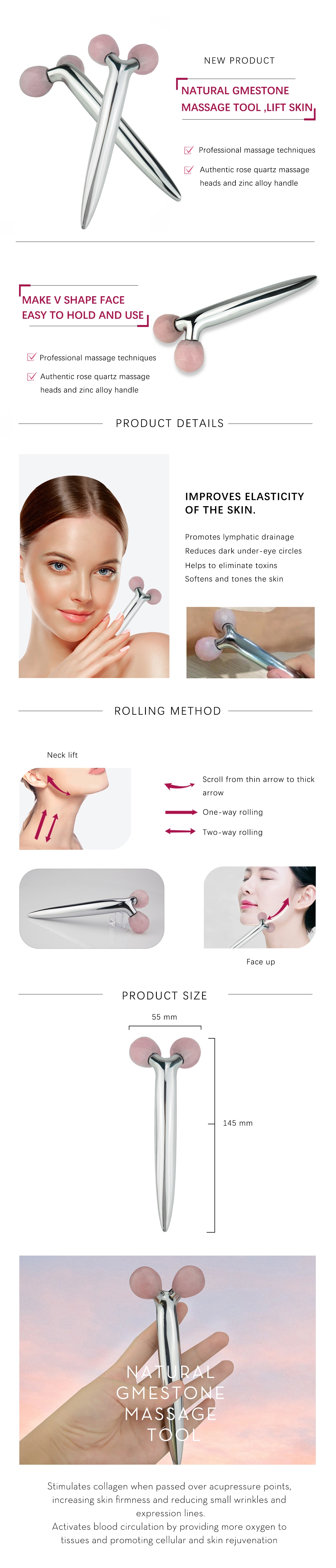 ROHS 145mm Pink Y Shaped 3D Face Jade Rollers For Slimming