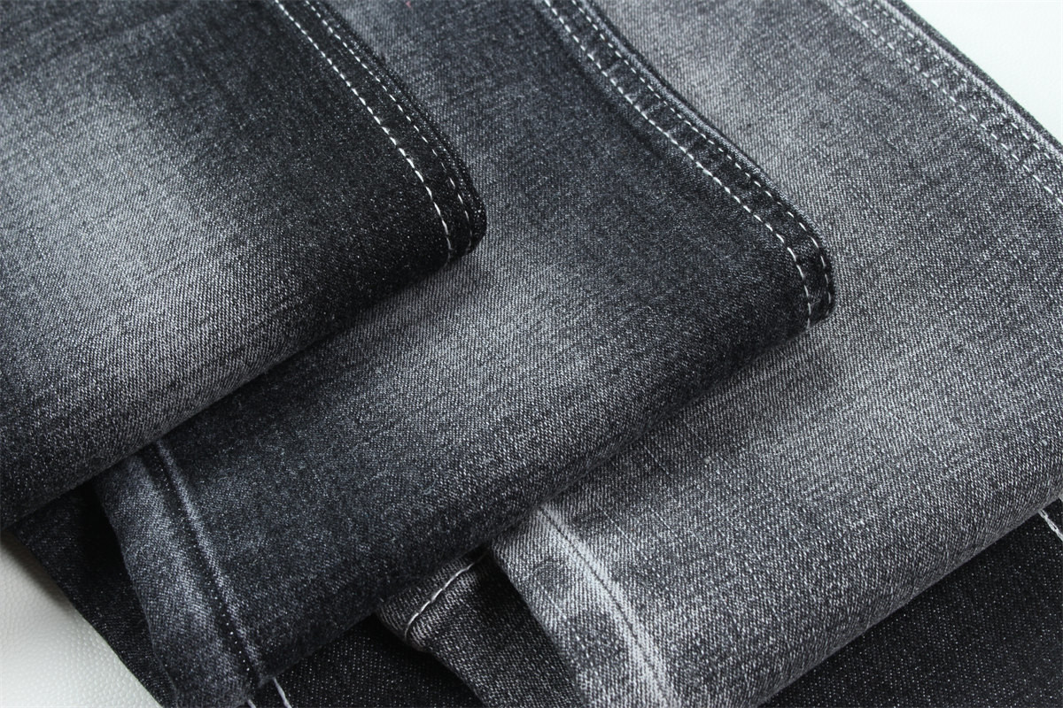 190 Cm Ring Slub Sulfur Black Stretch Denim Fabric For Men Jeans
