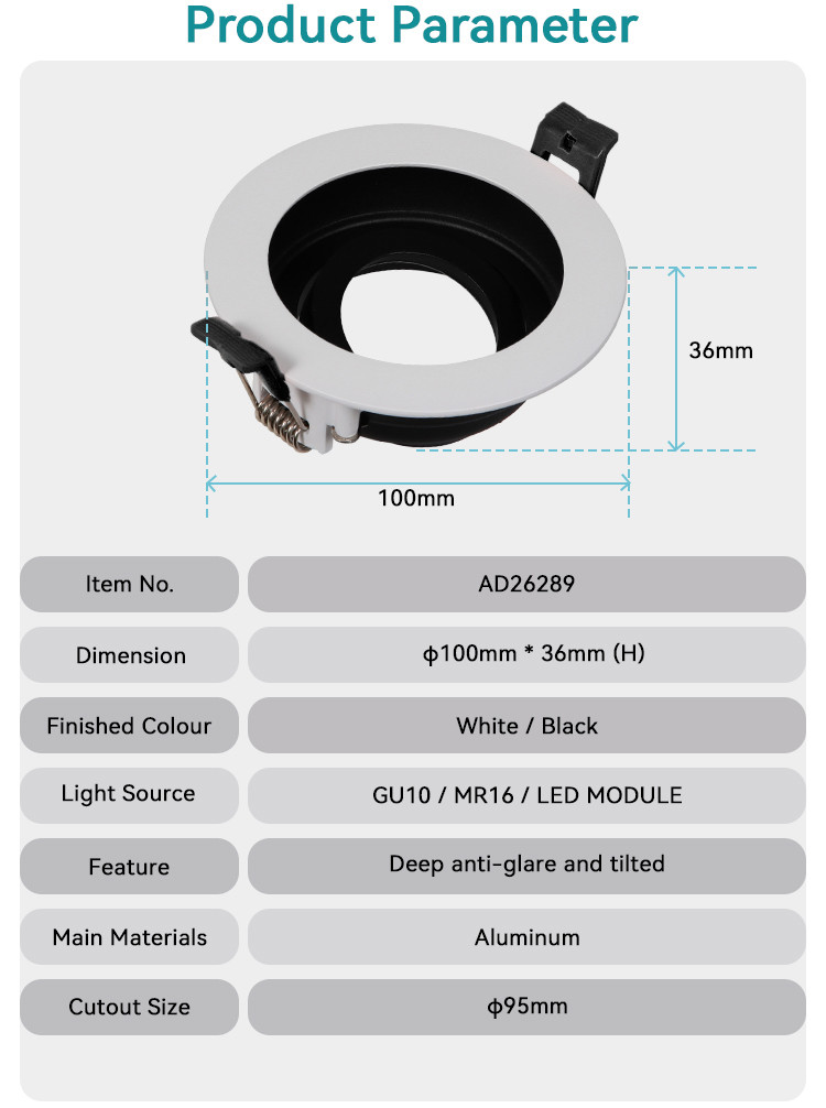 Recessed Spotlight Downlight Frame Anti-Glare GU10 MR16 Commercial Adjustable
