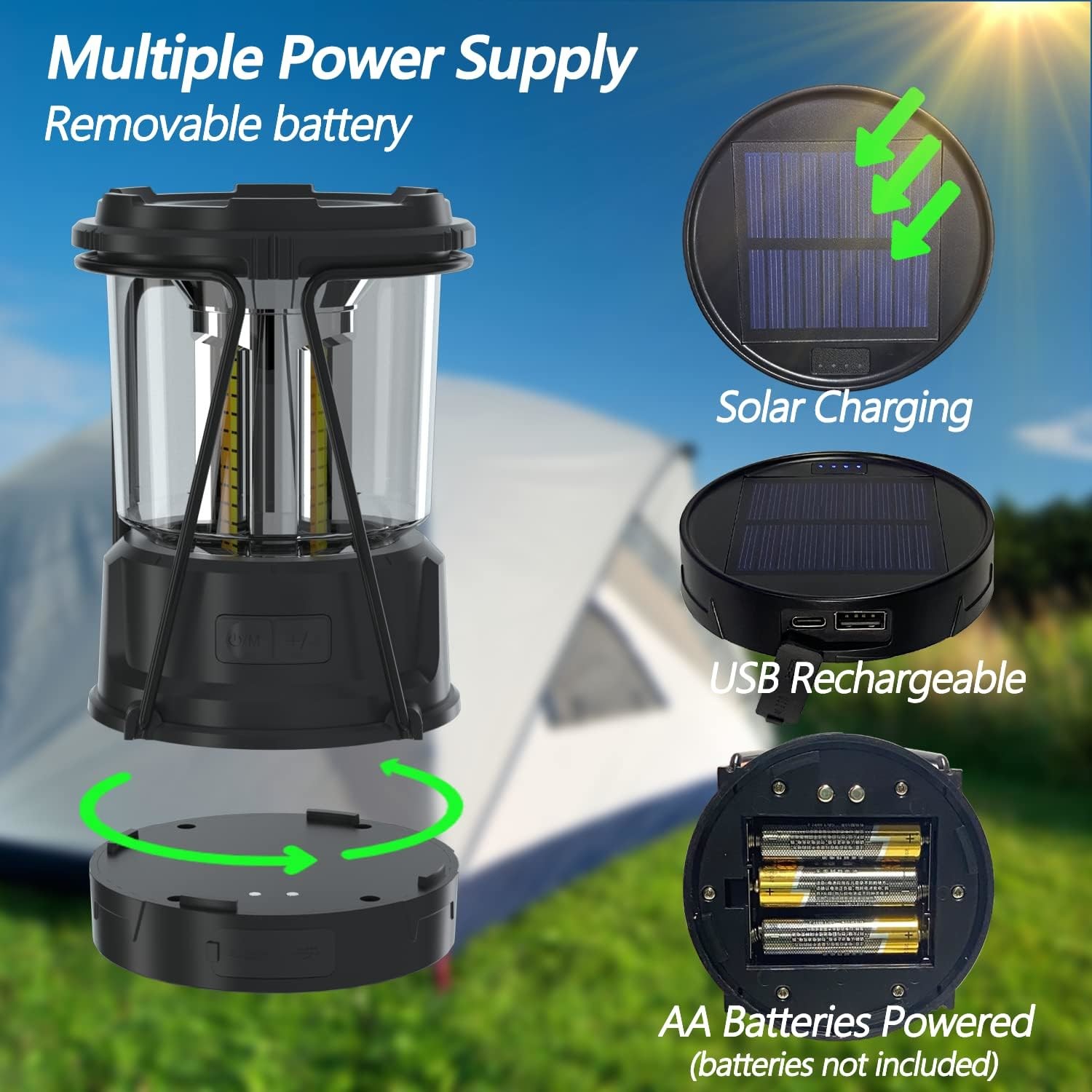 Camping Solar Handle Fan Lamp, Camping Lantern for Power Outages: 3000mAh Solar Rechargeable Lantern