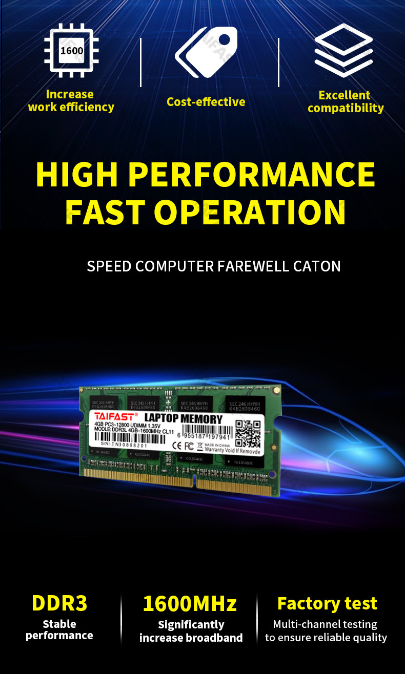 Notebook 4GB DDR3 Memory Ram 1.35V 1600mhz 240pin So Dimm Ram