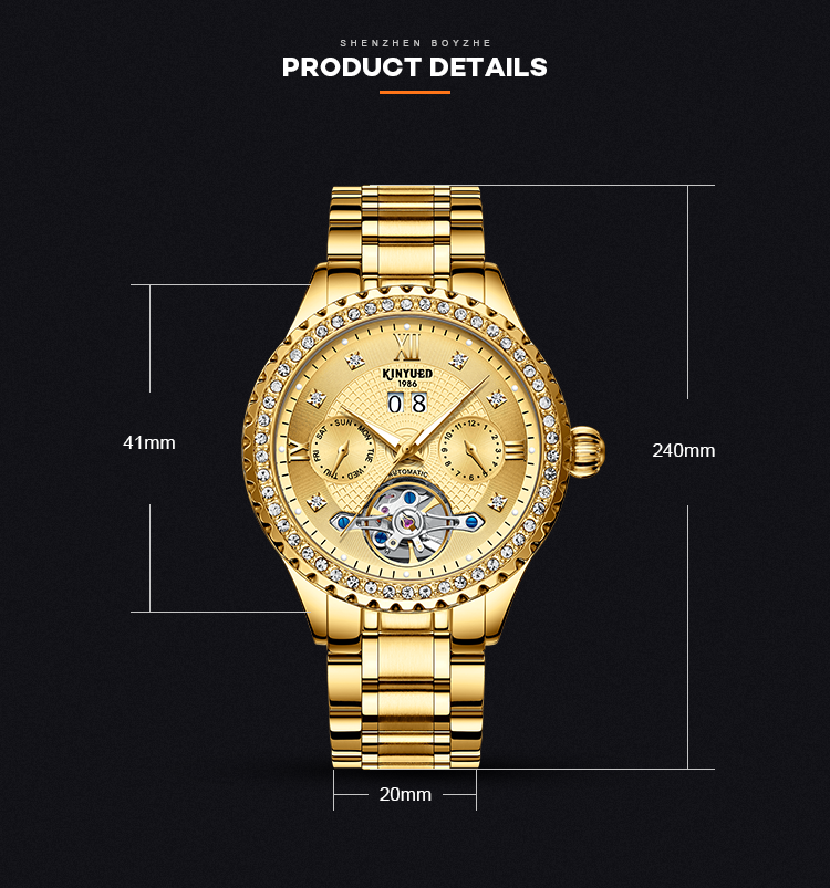 Crystal Diamond Stainless Steel Wristwatch Luxury Mechanical Watches