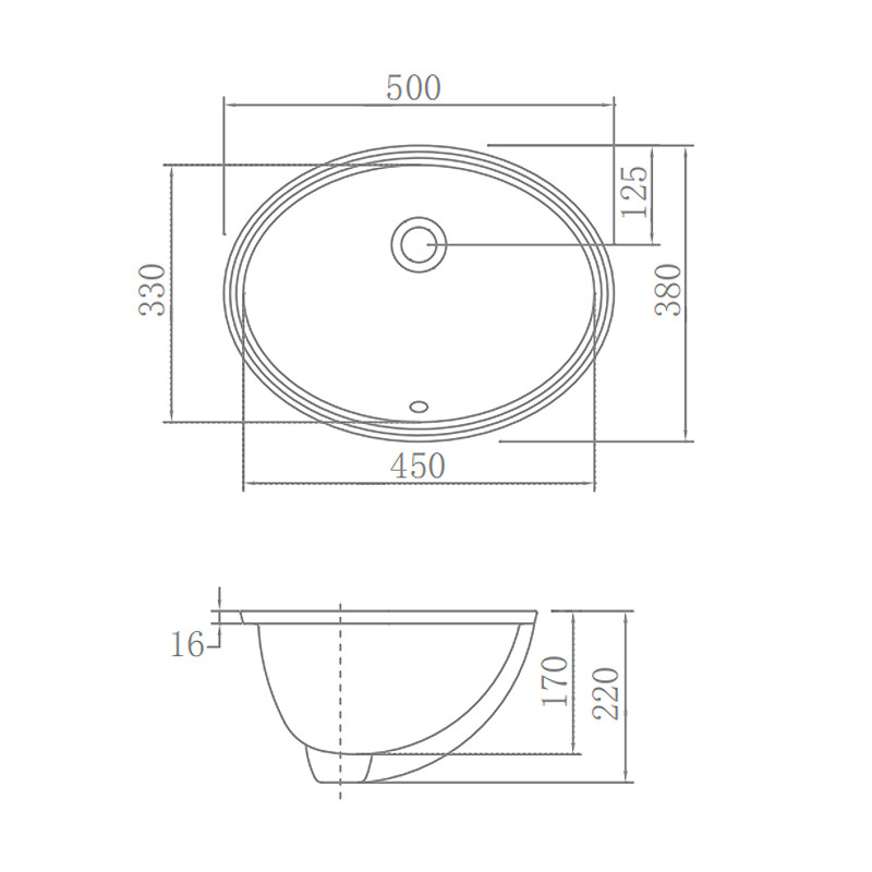 CUPC Under Counter Basin , Ceramic Basin Bowl 500x380x220mm