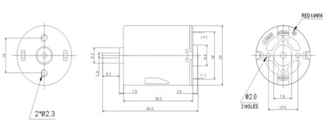 RC-280 brushed dc motor 3V 6V Drawing