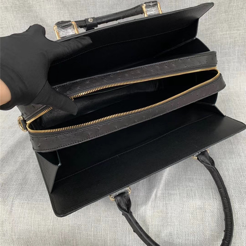 Business Style Authentic Ostrich Skin Men's Passcode Briefcase Large Shoulder Bag Genuine Leather Male Portfolio Handbag