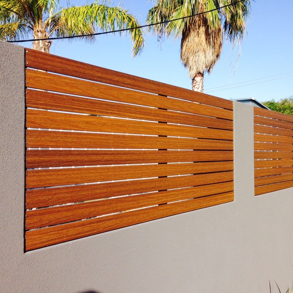 Horizontal 6082 T6 Aluminum Square Profile Wood Grain Slat Fencing Panel For Home Garden