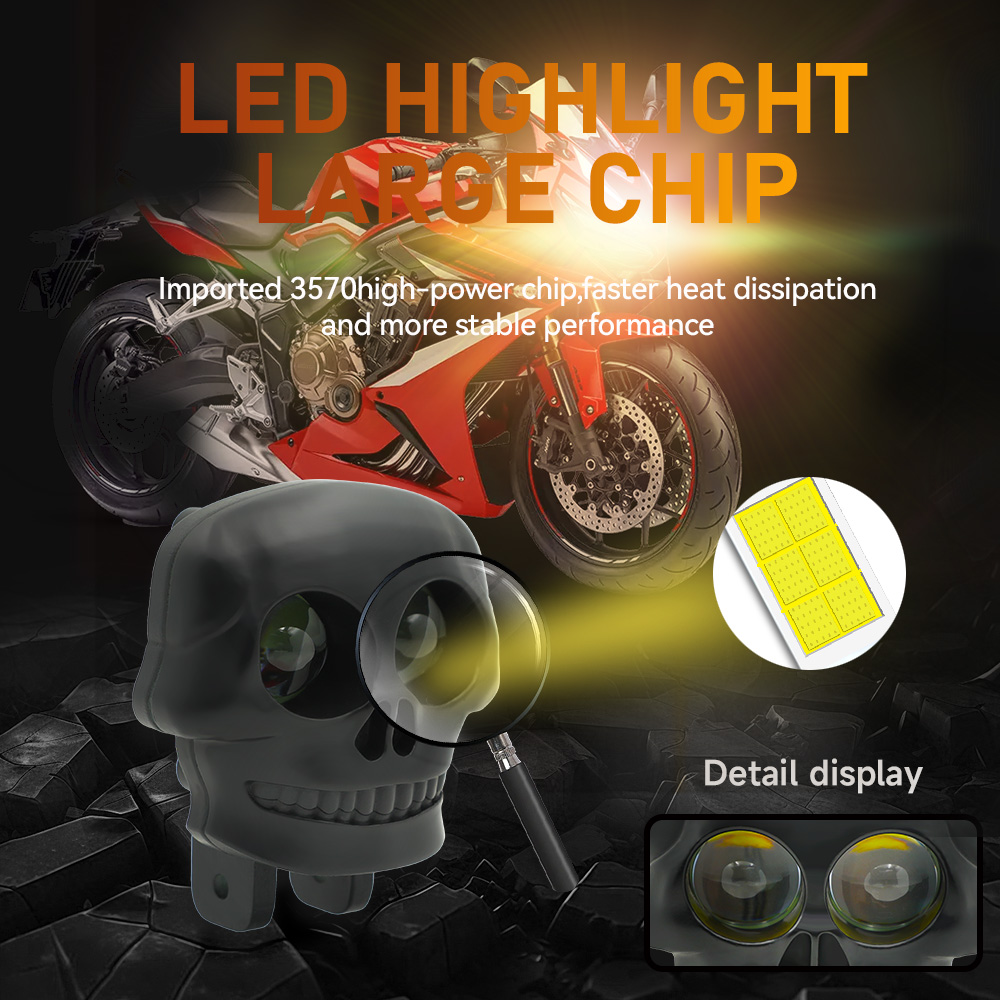 Skull Style Yellow White Color Motorbike Spotlight LED Light Accessories