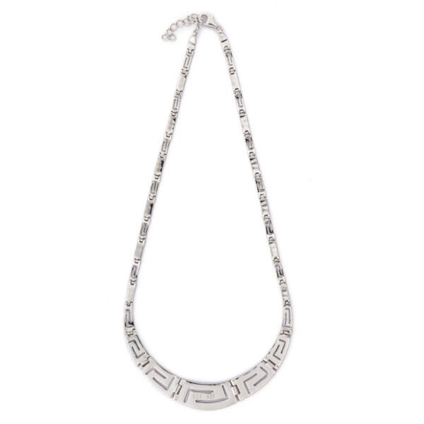 925 With Sterling Silver Greek Unique Pattern Designs Bule Opal Meander Round Necklace