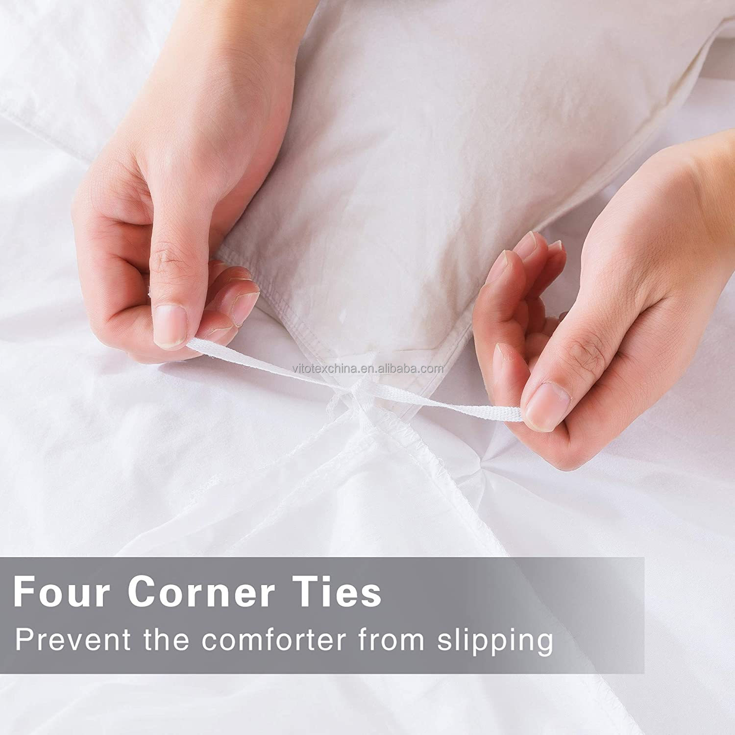 Popularity Stock 90GSM 3 Pieces Pintuck Cover Soft Microfiber Bedding Set All-Season Customized Zipper Closure