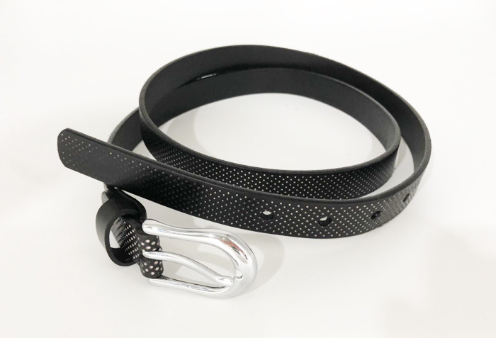 Durable Womens Genuine Leather Belt Embossing Silver Point Pin Buckle Wide 0.8 Inch (2.0cm)