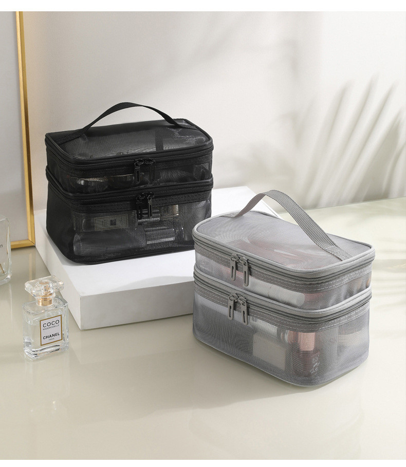 NEW GAUZE MAKEUP BAG LARGE CAPACITY TRAVEL SIMPLE PORTABLE TOILETRY BAG DOUBLE LAYER PORTABLE COSMETIC STORAGE BAG