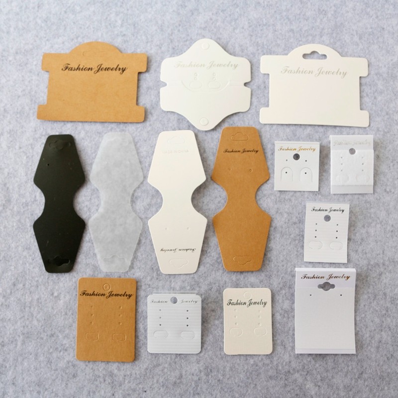 Custom Folded FSC White Kraft Paper Card Hot Gold Foil Paper Jewelry Necklace Card