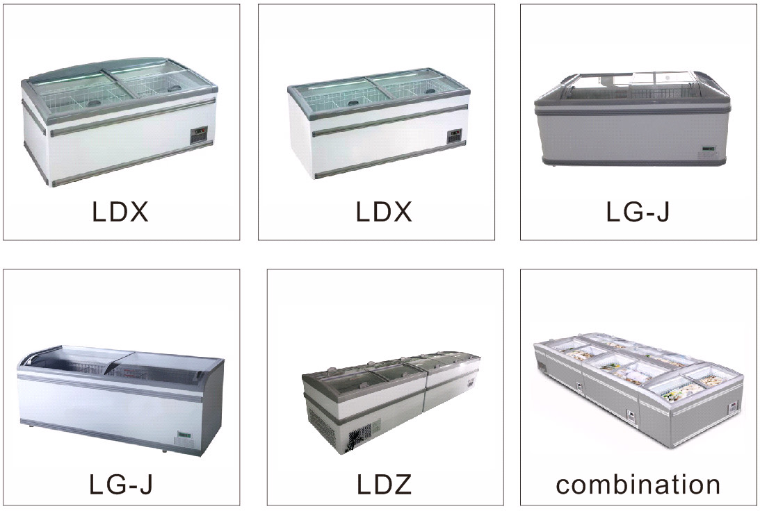 Commercial Open Top Island Freezer With Glass Door For Supermarket