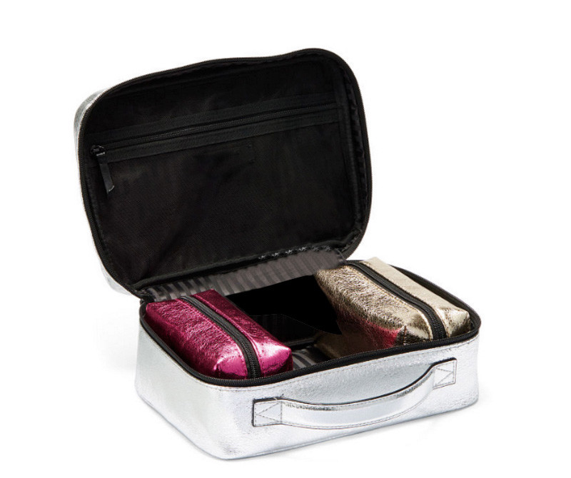 Women Zipper PU Leather Travel Cosmetic Bag Set