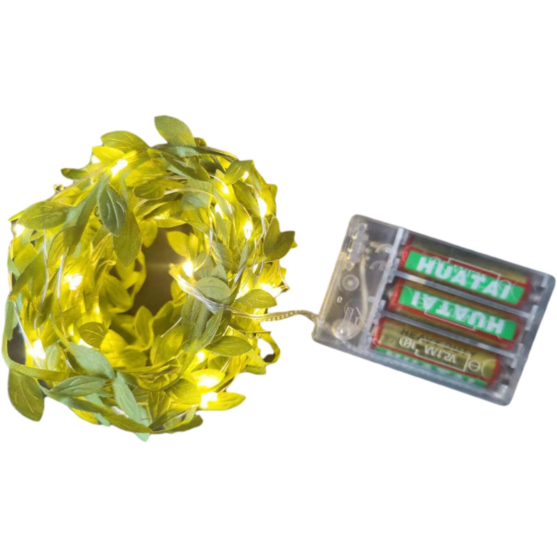 Leaf Garland Wreath with Fairy Lights Battery Operated Warm White LED String Lights for Bedroom Decor or Christmas Deco