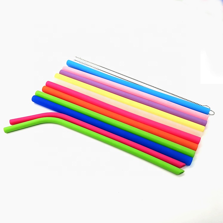 Custom Foldable Reusable Silicone Drinking Straws Eco Friendly With Cleaning Brush