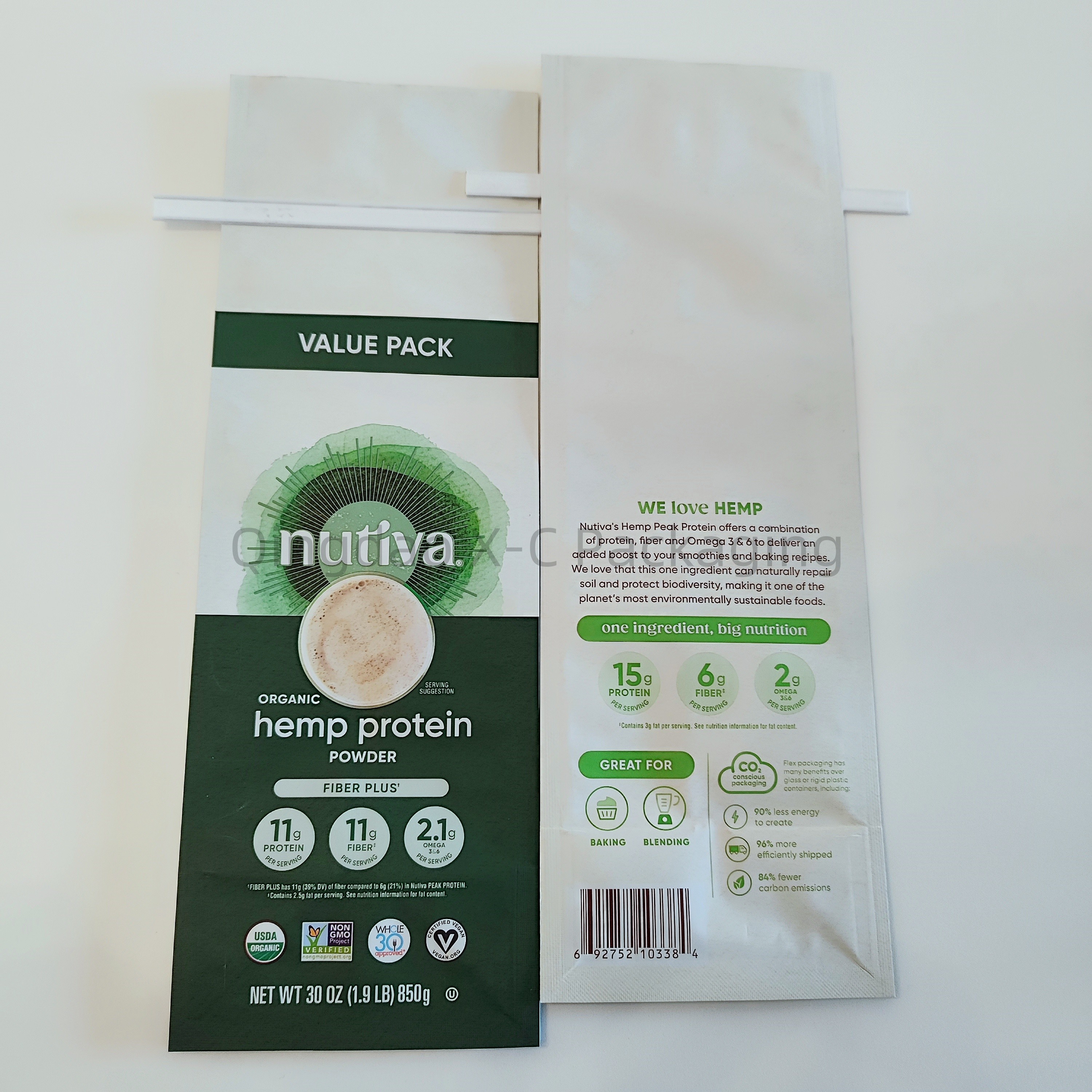 Customized 8 Side Seal Stand Up Pouch With Tin Tie Flat Bottom For Protein Powder