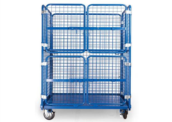 Steel Wire Warehouse Cage Trolley Collapsible Rolling Security Cage High