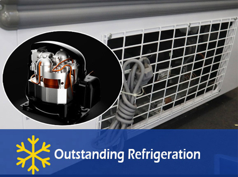 Ice Cream Display Deep Freezer Refrigerator With LED Light And Stainless Steel Inside