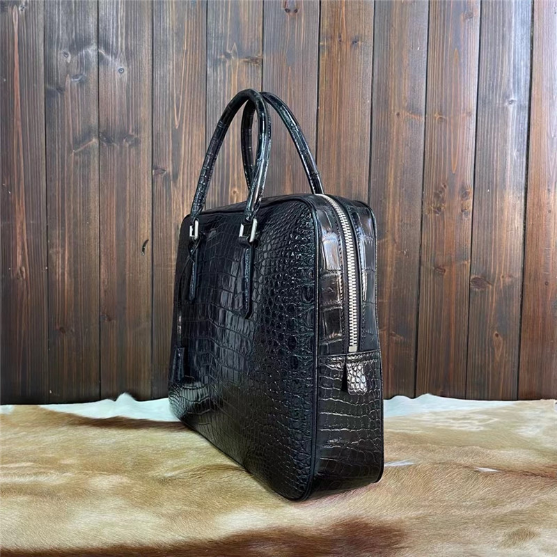 Authentic Crocodile Skin Key Lock Zipper Closure Businessmen Laptop Briefcase Genuine Alligator Leather Male Large Totes