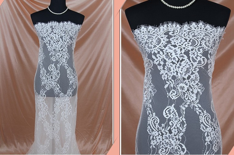 2017 Fancy Lace /Eyelash Lace Fabirc / French Lace Fabric/ Bridal Dress Fabric in Ivory/Black Color