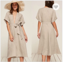 New Design Relaxed Fit Deep V-neckline Stripe Linen Dress for Woman