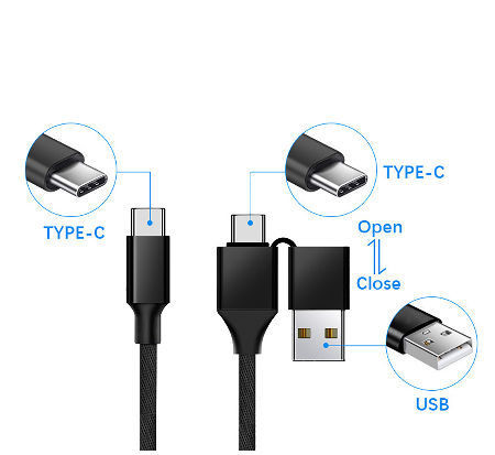 Type C To Type C 2 In 1 Data Transfer Cable Nylon Braided Usb A Male 20V/3A Fast