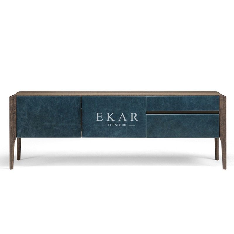 Living Room Morden Leather Walnut Soild Wood Tv Stand