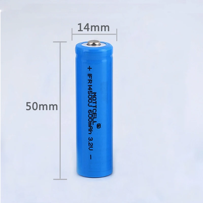 Motcell hot Sale Battery Lithium Ion 14500 3.2V Lifepo4 LFP Cell 600mAh Mini Fan Battery