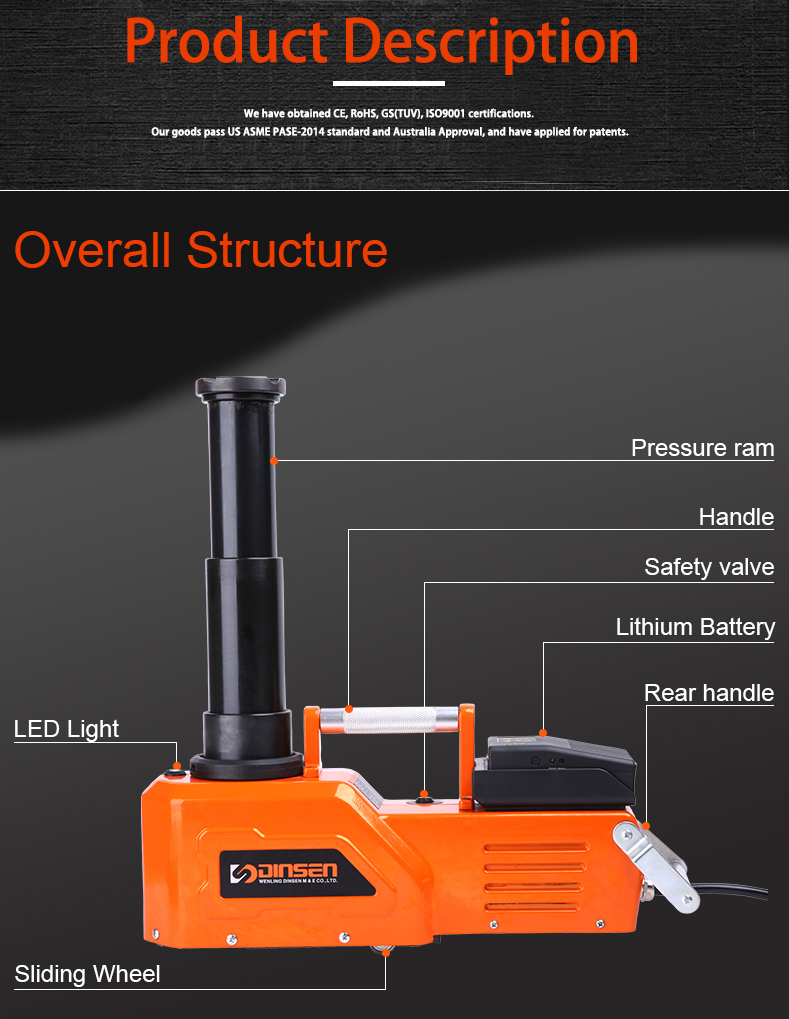 12v Portable Hydraulic Floor Jack 10t Fast Lifting with lithium battery