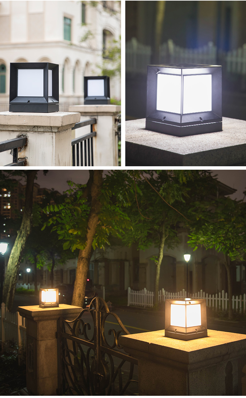 Aluminum Gate Fence Solar Pillar Light 2W Square IP55 Waterproof