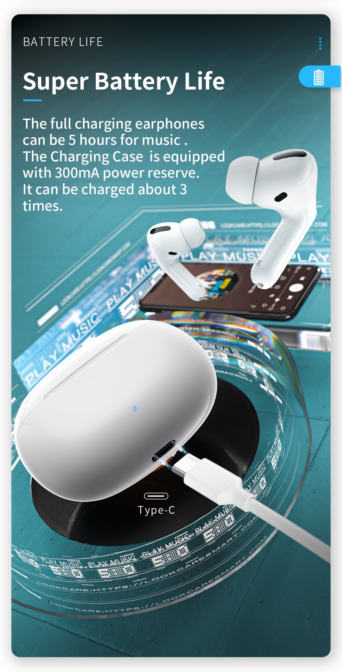 V5.1 Chip TWS Bluetooth Earphone 300mAh Twin Earphone With Charging Box