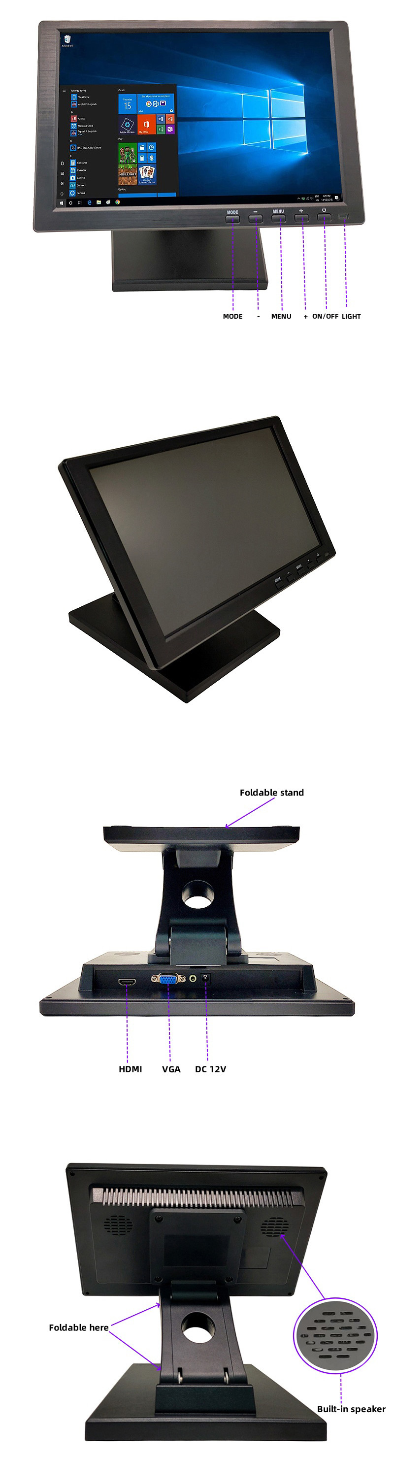 10.1 Inch LCD Monitor With Remote Control With Built-In Dual Speakers For CCTV