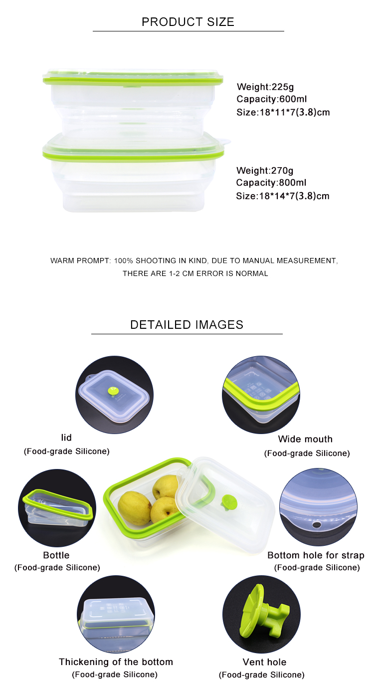 OEM Logo Leakage Proof 800ml Silicone Foldable Lunch Box