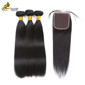 China Unprocessed Brazilian Remy Human Hair Extensions Straight Bundles With Closure on sale