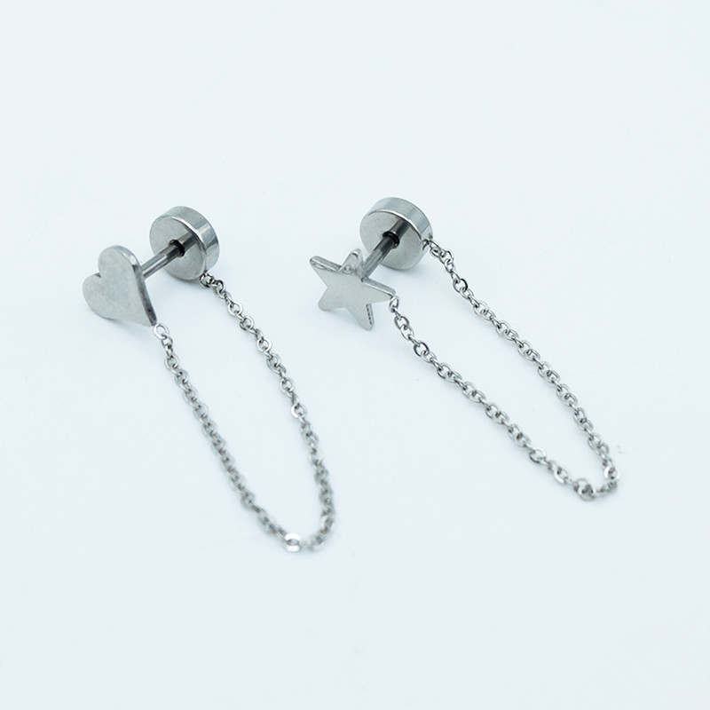 Stainless Steel Star Heart Stud Earring piercing ear stud chain