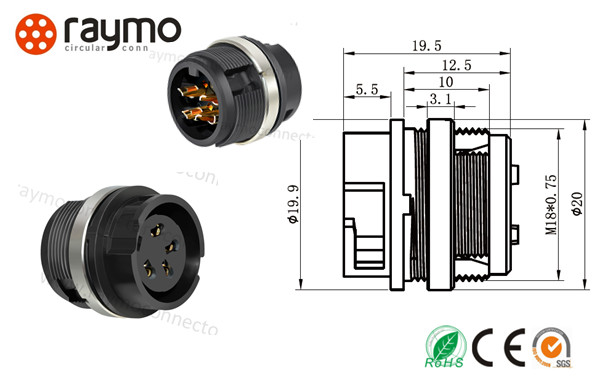 Fixed Socket Threaded Electrical Connector , Panel Mount Connector Bayonet Locking System