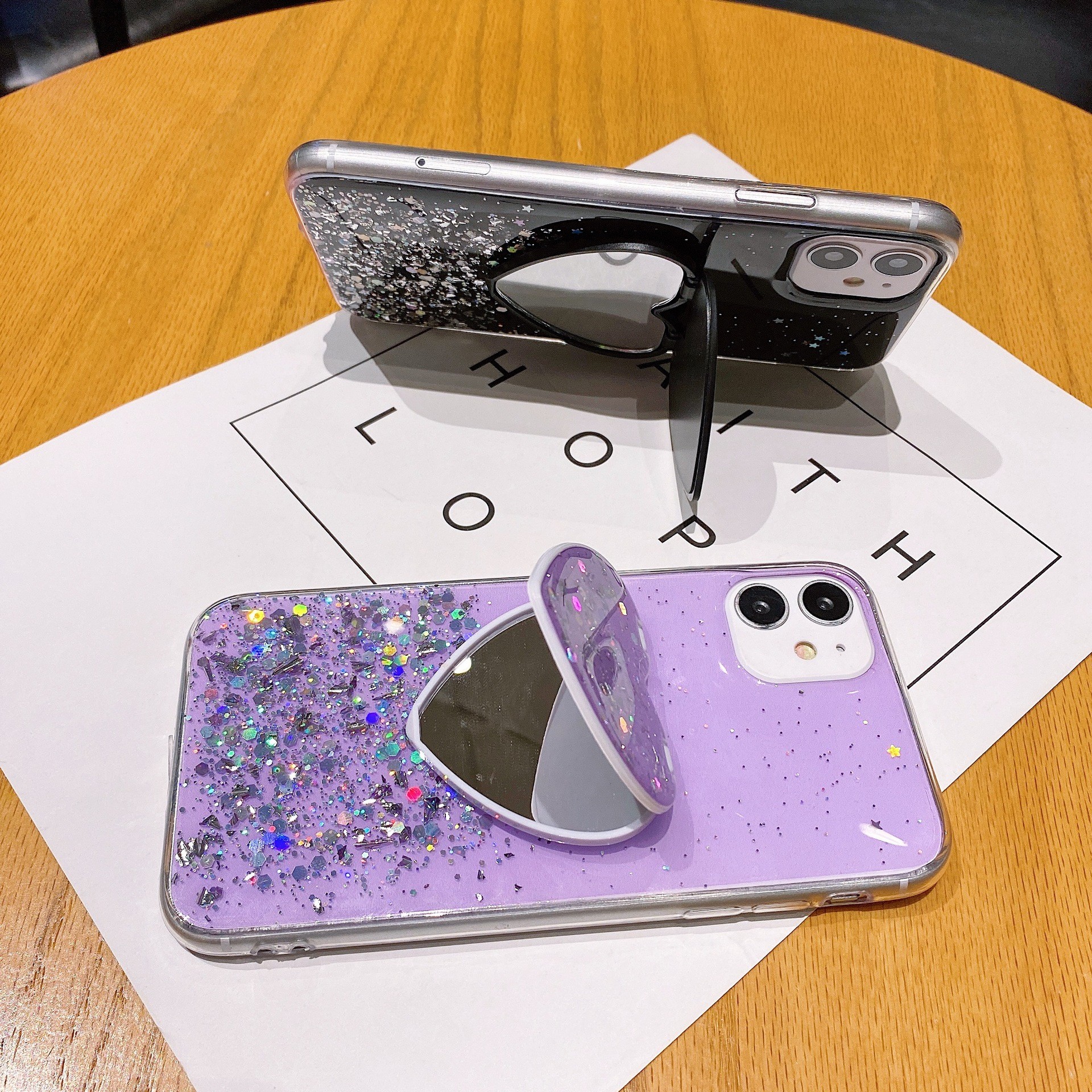 40grams Designer Cell Phone Cases Glitter With Makeup Mirror Kickstand